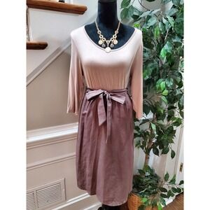 Tinley Women Pink & Brown Rayon Round Neck Long Sleeve Knee Length Dress Size S
